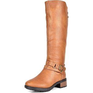 ⚡Women's Camel Knee High Boots Buckle Instep Zipper Motorcyle Riding Boots